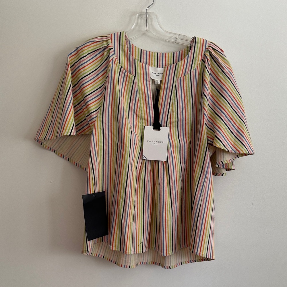 NWT Pomander Place  Colorful Striped Women's Top with Puff Sleeve
